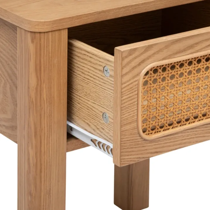 Table de chevet en bois avec tiroir cannage