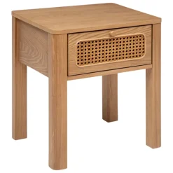 Table de chevet en bois avec tiroir cannage