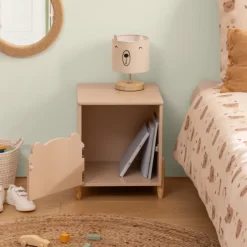 Table de chevet enfant forme ourson avec porte de rangement