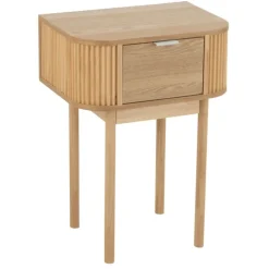 Table de chevet ronde en bois naturel avec tiroir
