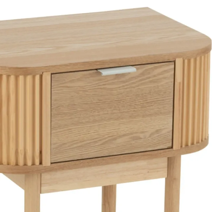 Table de chevet ronde en bois naturel avec tiroir