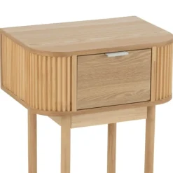 Table de chevet ronde en bois naturel avec tiroir