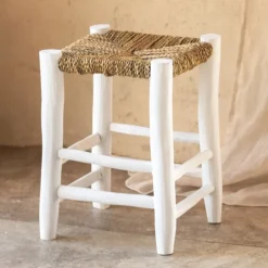 Tabouret Marocain blanc en bois
