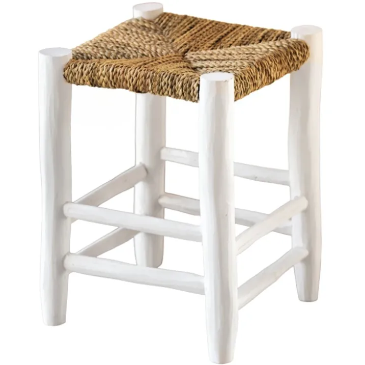 Tabouret Marocain blanc en bois