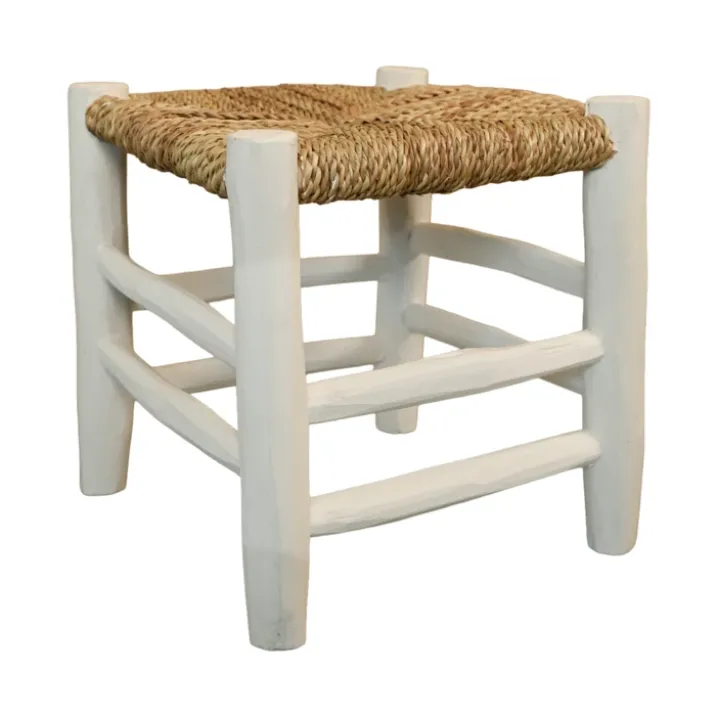 Tabouret Marocain blanc en bois