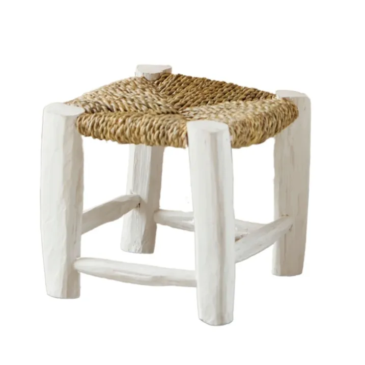 Tabouret Marocain blanc en bois