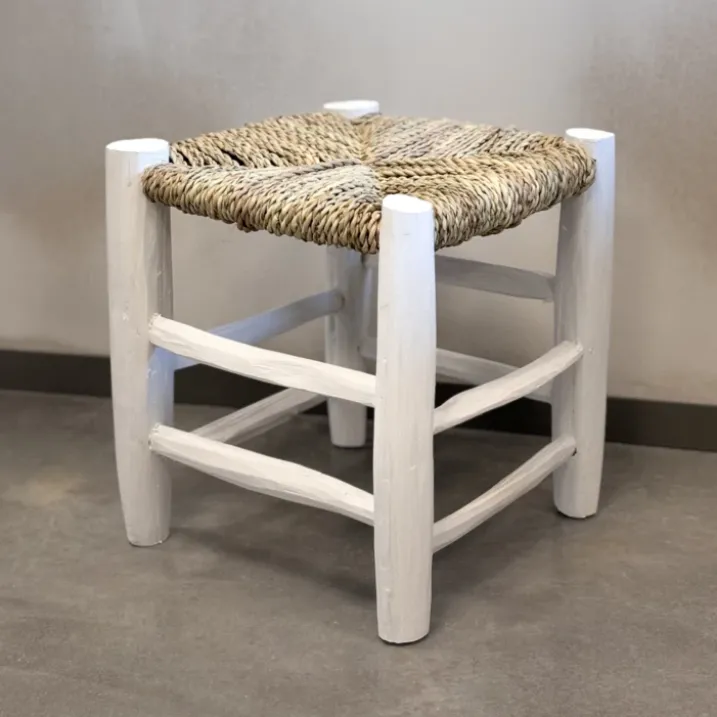 Tabouret Marocain blanc en bois