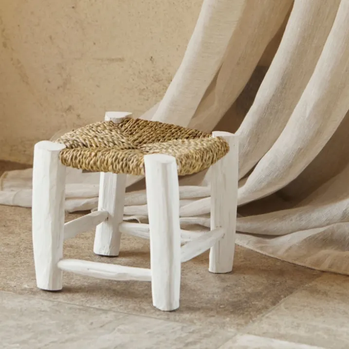 Tabouret Marocain blanc en bois