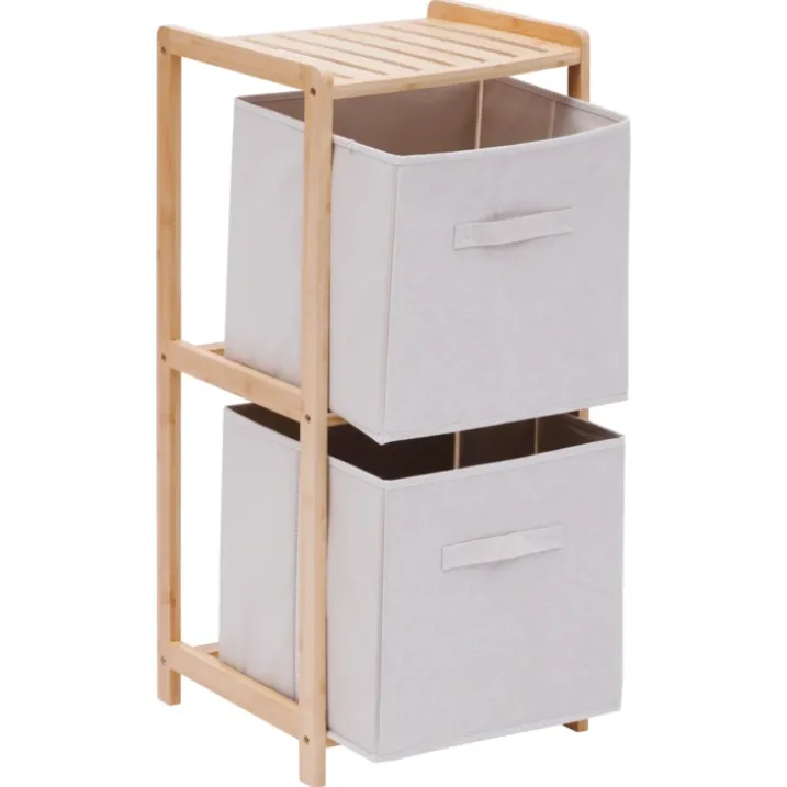 Étagère de rangement 2 niveaux avec boîtes tissu