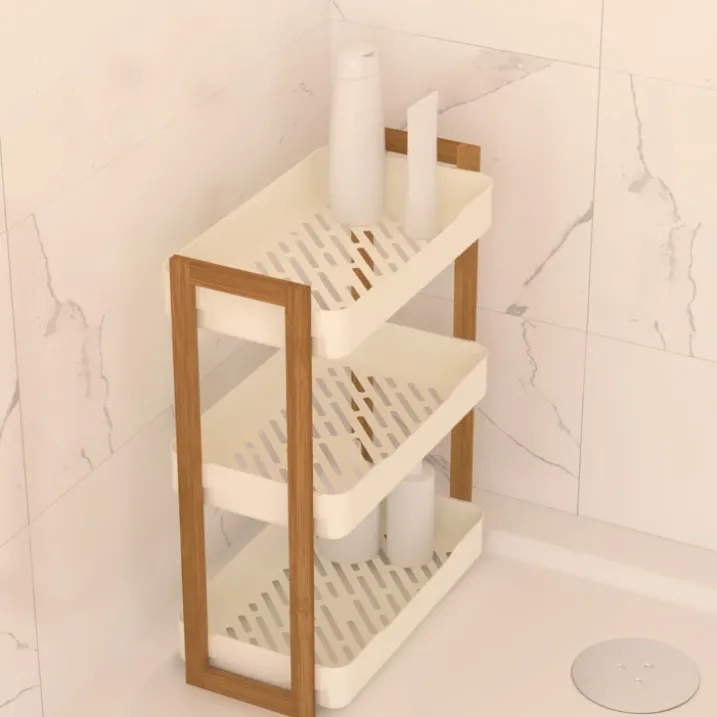 Étagère de rangement 3 niveaux bambou et plastique