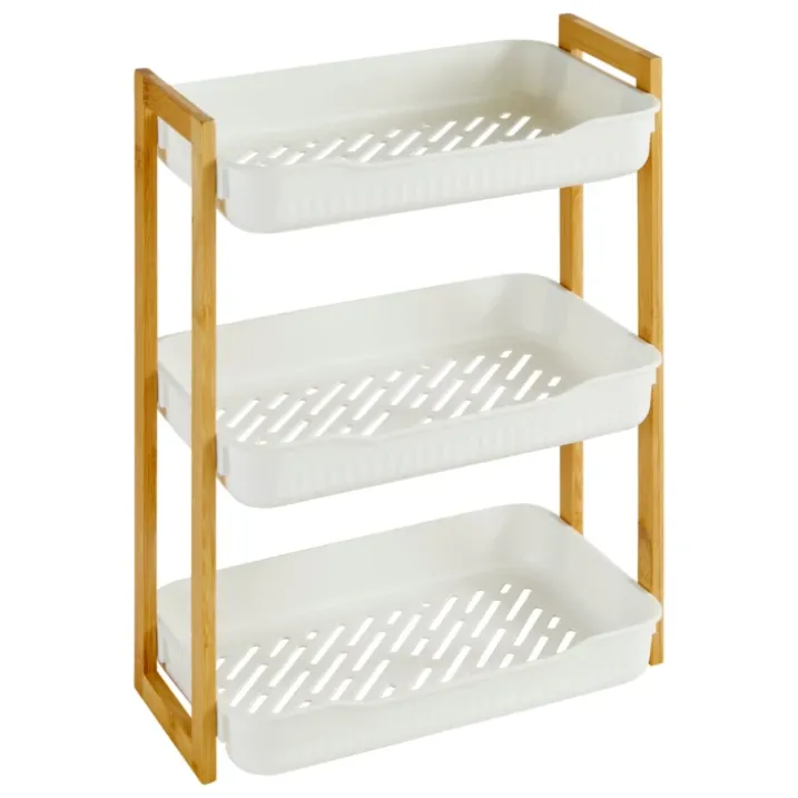 Étagère de rangement 3 niveaux bambou et plastique