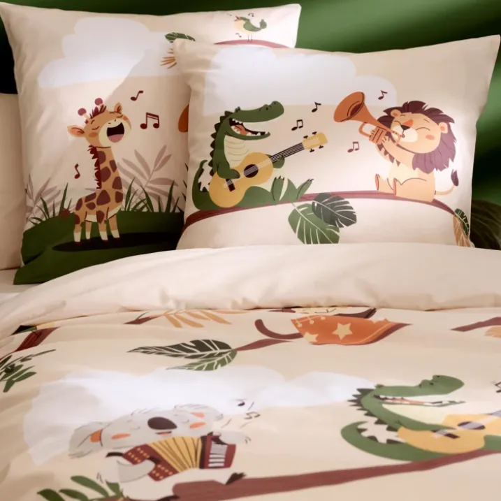 Taie d’oreiller enfant percale de coton jungle