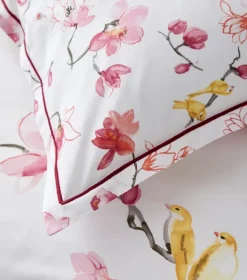 Taie d'oreiller imprimée fleurs et oiseaux