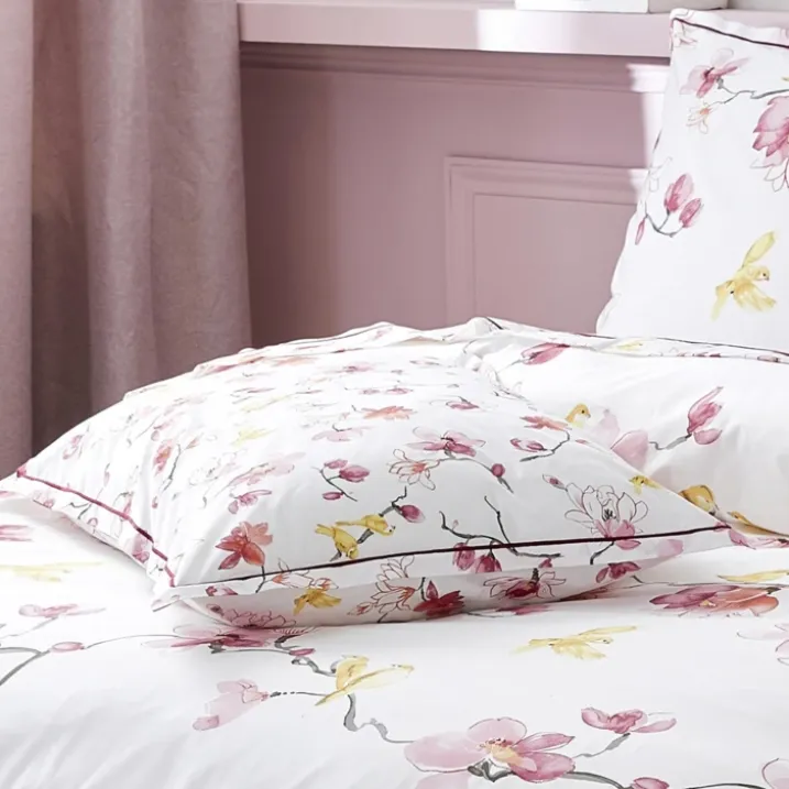 Taie d'oreiller imprimée fleurs et oiseaux
