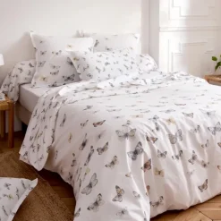 Taie d’oreiller percale de coton 80 fils motif papillons