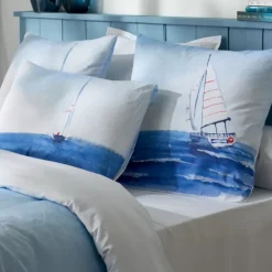Taie d’oreiller percale de coton voilier marin