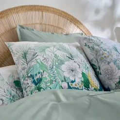 Taie d’oreiller percale de coton feuillage exotique
