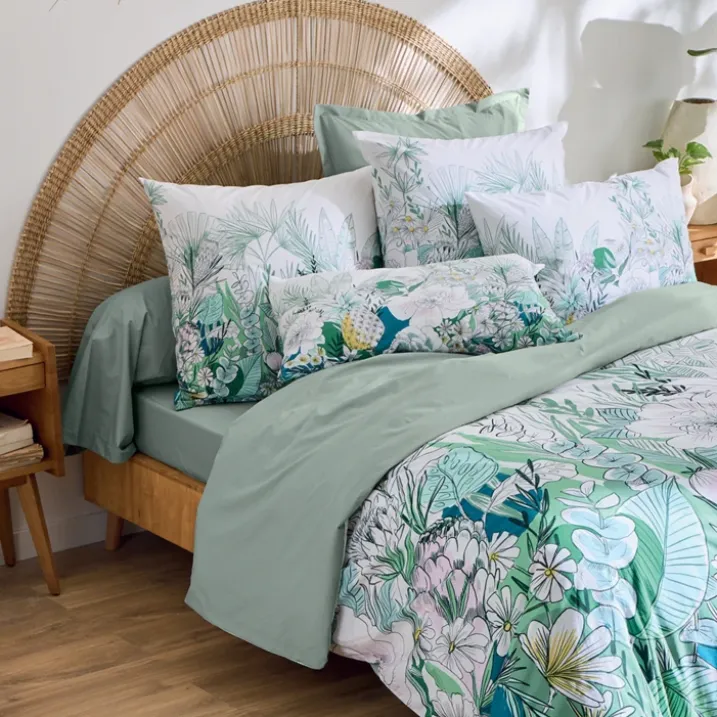 Taie d’oreiller percale de coton feuillage exotique