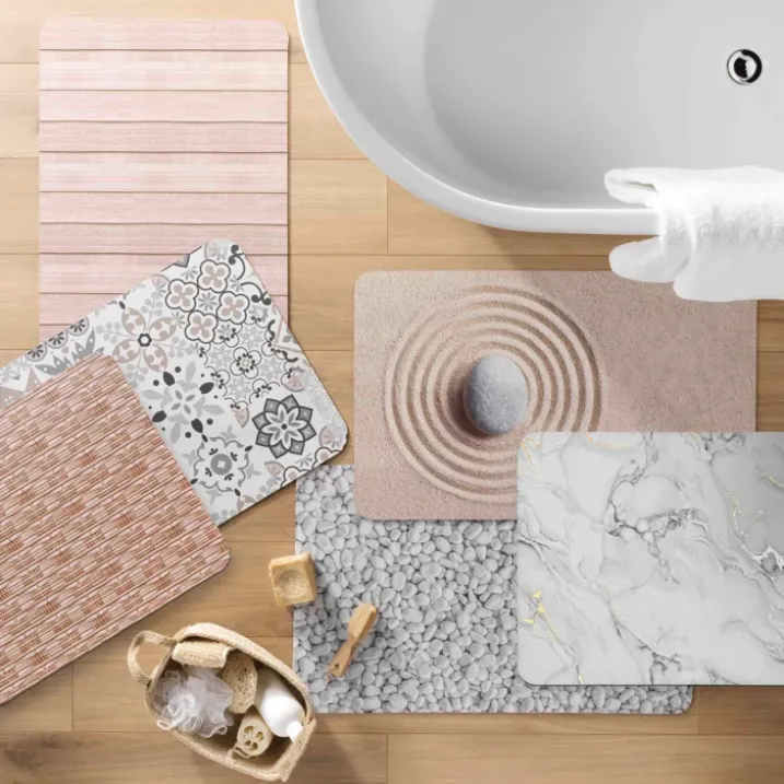 Tapis de bain ultra-absorbant imprimé galet antidérapant