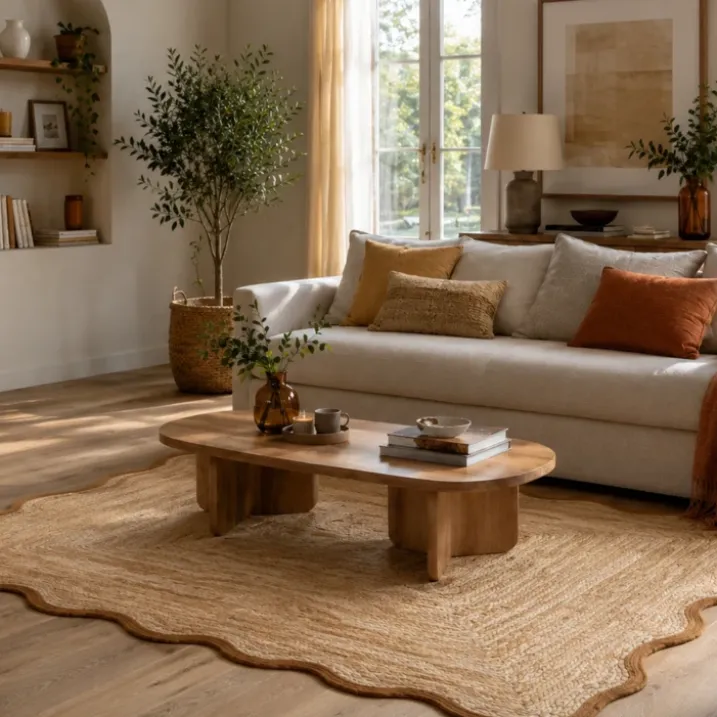 Tapis de salon tressé avec finition ondulée