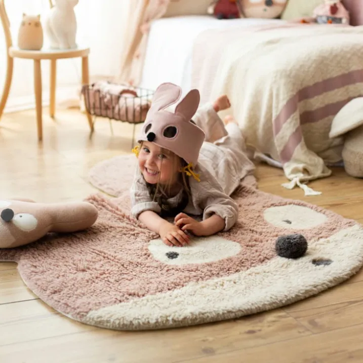 Tapis lavable en laine mademoiselle souris