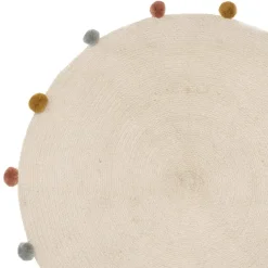 Tapis rond en coton et pompons