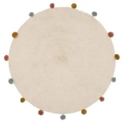Tapis rond en coton et pompons