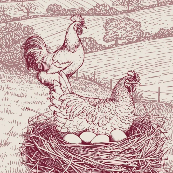 Torchon en coton poule campagne