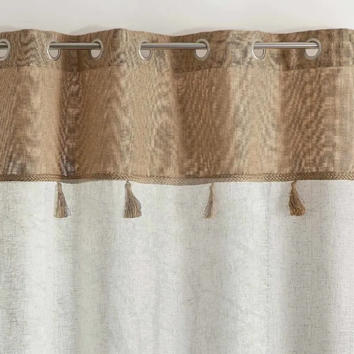 Voilage avec parement en jute et pompons