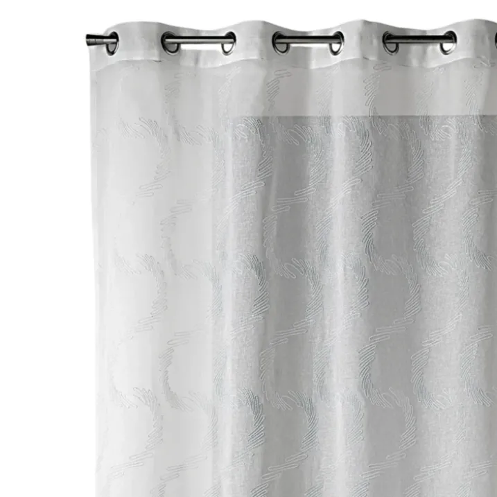 Voilage blanc motifs ondulés brodés