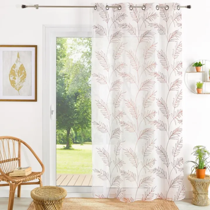 Voilage brodé motif feuilles