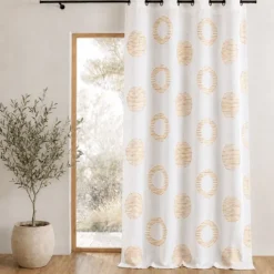 Voilage brodé à motifs ronds et cercles rayés