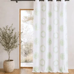 Voilage brodé à motifs ronds et cercles rayés