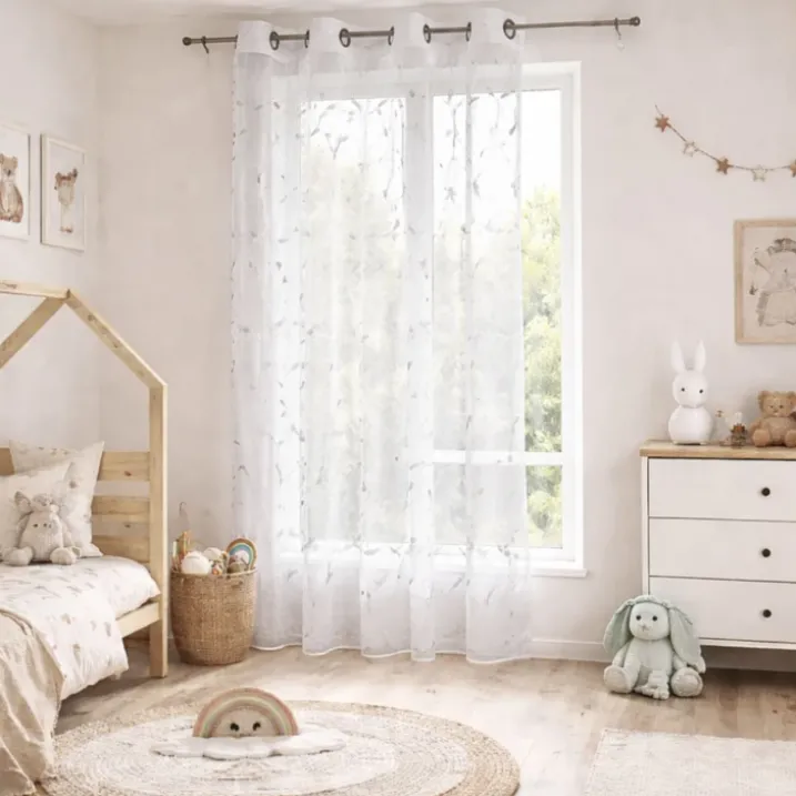 Voilage enfant motifs feuilles volantes
