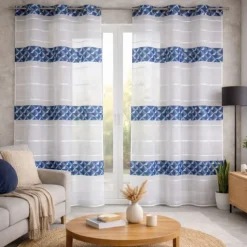 Voilage jacquard motifs bleus