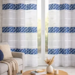 Voilage jacquard motifs bleus