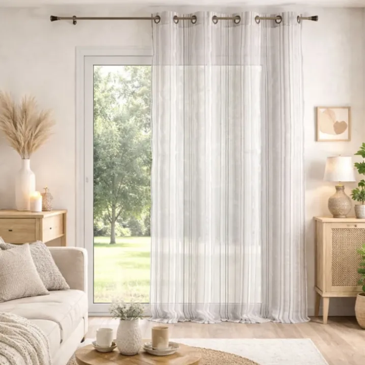 Voilage organza à rayures et œillets